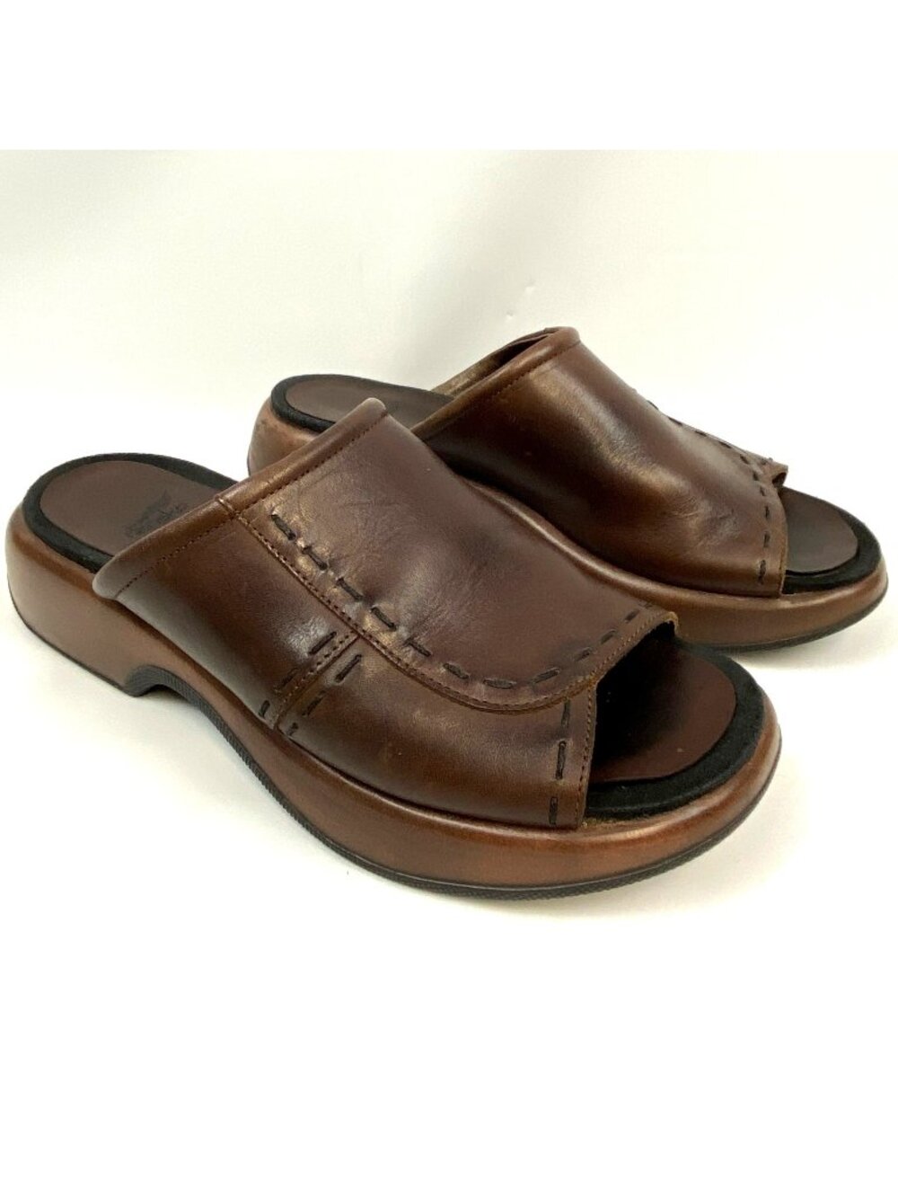 Dansko Sandals Womens EU 40 Brown Leather Slide Mule Wedge Open Toe Portugal